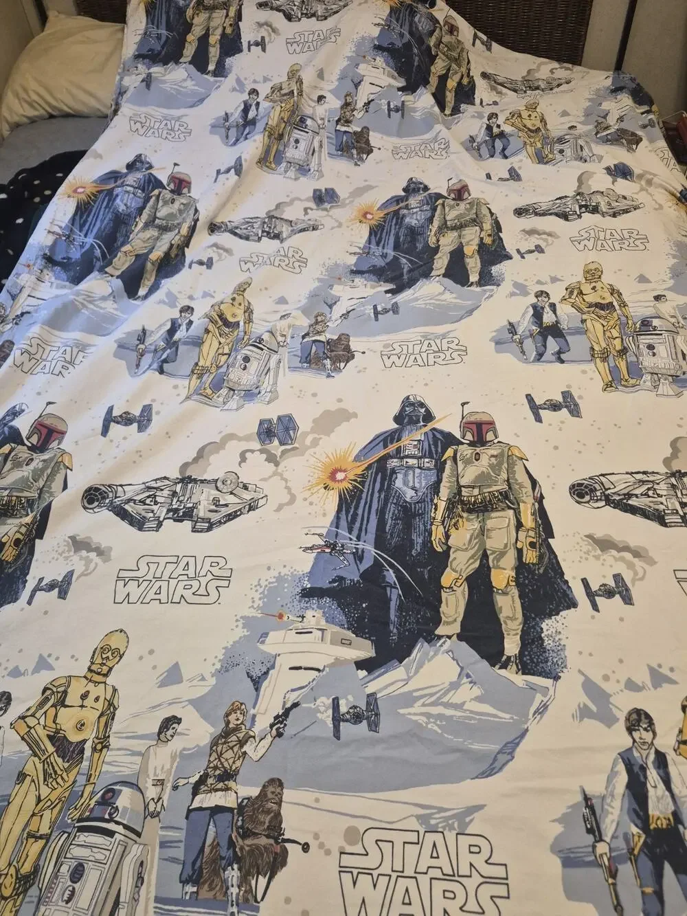 Star Wars Pottery Barn Kids Twin Sz Flat Sheet VGUC Han Boba Fett C3PO R2